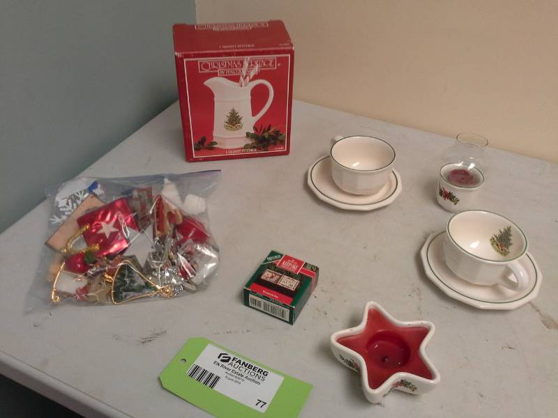 lot 77 image: Christmas Ceramic Cups, Candle, Decorations, Pfaltzgraff Christmas Heritage 1-Quart Pitcher