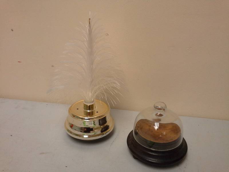lot 97 image: Lot of (2) Clear Glass Globe Music Box, White Feather Music Box