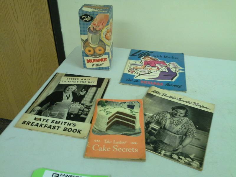 lot 114 image: Vintage Kate Smith Cooking Cookbook Covers, Other Period Art, Tala Doughnut Maker
