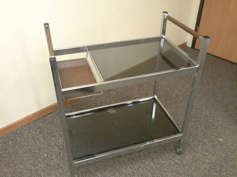 lot 139 image: Stainless Steel Rolling 2-Tier Glass Shelf Serving Cart