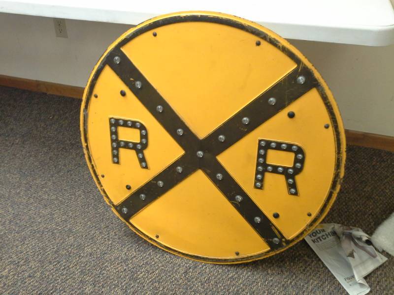 lot 8 image: Antique RR crossing sign with glass reflector beads