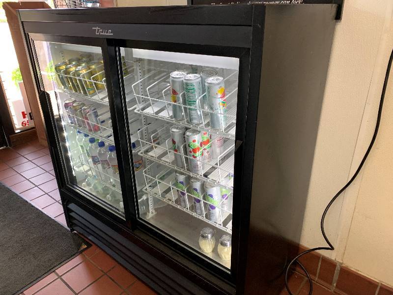 True, Mod #GDM-41SL-48-HC-LD, two sliding glass door refrigerator, NSF-7, SN 8922733, 115 volts, 2.4 amps, LED lights, 47x21x48H,Runs Cools Like New