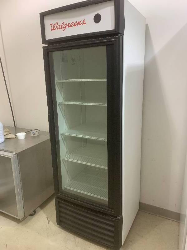 ABS, Mod #ABT-19-WALI, glass door refrigerator, 115 volts, 8.1 amps, 26.5x25x78.5HNice-Runs Cools