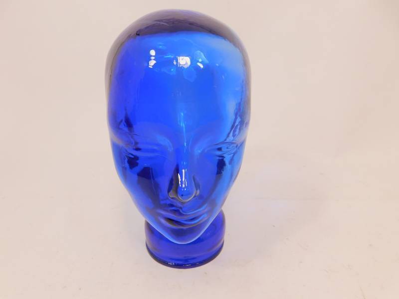 lot 12 image: COBALT BLUE GLASS MANNEQUIN MAN Head