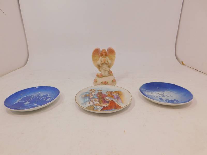 lot 72 image: 3 Collector Plates and Music Box Angel