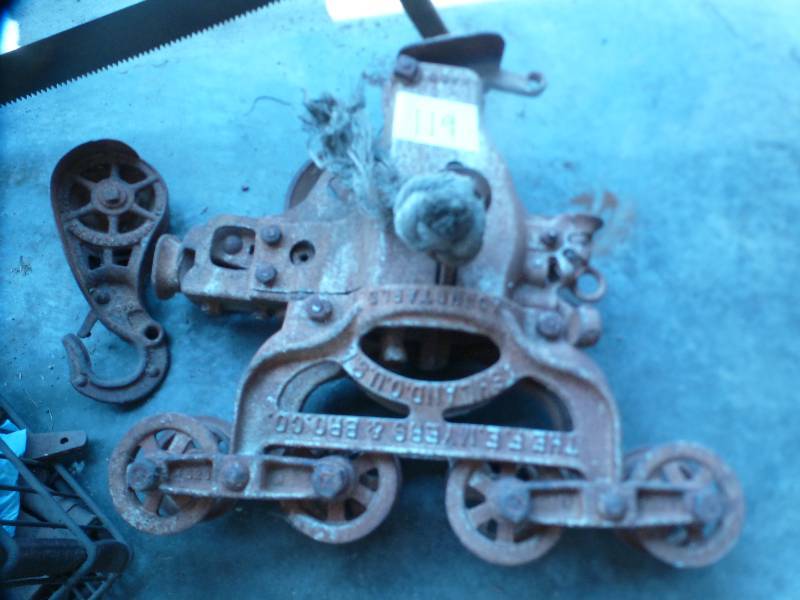 lot 119 image: Antique Hay Trolly, Croos-Cut Saw, and Hand Plane
