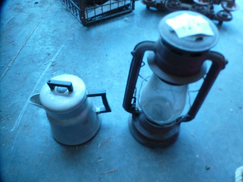 lot 120 image: Antique Gas Lantern and Coffee Pot