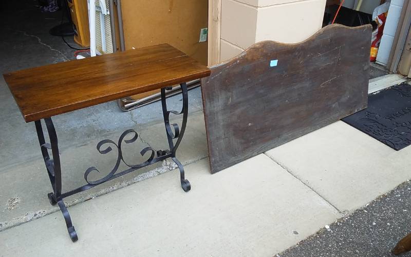 lot 33 image: Side Table With Metal Base 24x12x22, Wood Piece 44x22 (Twin HeadboardVanity TopShelf)