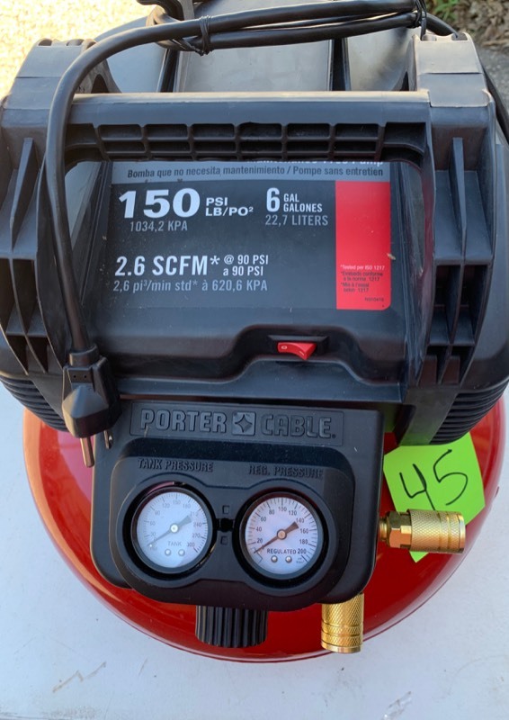 lot 45 image: Porter  Cable 6 Gallon Pancake Air Compressor 150 PSI - No Accessories included