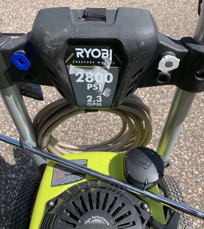 lot 52 image: Ryobi 2800 PSI GAS Pressure Washer w Hose and wand attachment