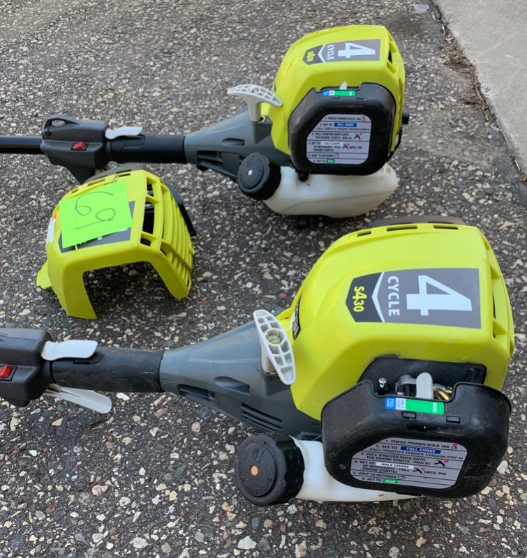 lot 69 image: Ryobi Lot of2- 4 Cycle Gas Trimmers untested, Salvage  extra engine cover