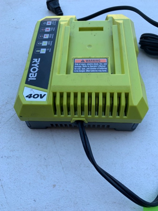 lot 70 image: Salvage Lot of 2- Ryobi 40V Battery Chargers- Defective