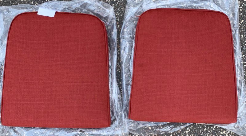 lot 75 image: Set of 2- Hampton Bay Woodbury Collection Patio Dining Chair Cushions