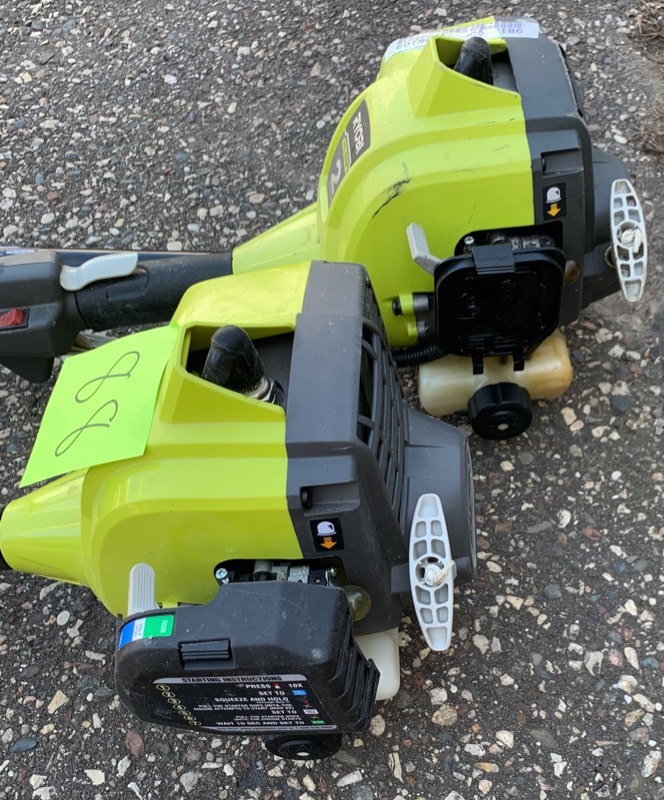 lot 88 image: Salvage lot of 2- Ryobi 2 Cycle Trimmers- Missing pieces, for parts