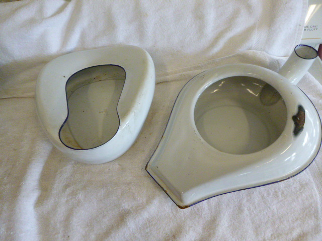 lot 34 image: 2 Vintage Porcelain Coated Bed Pans