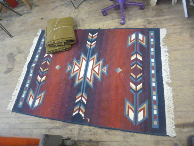 lot 124 image: 2 Wool Blankets and Woven Rug