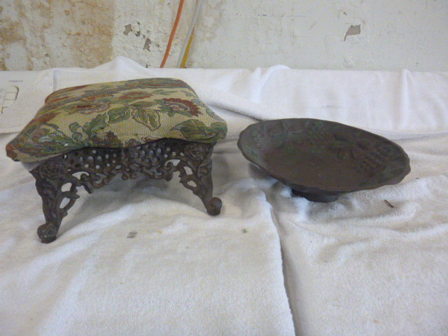 lot 125 image: Vintage Small Wrought Iron Stool and Fruit Bowl
