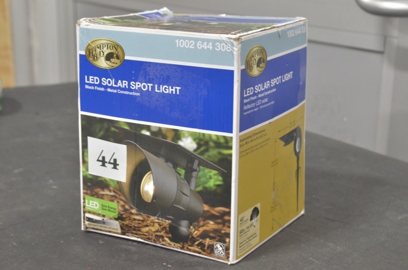 lot 44 image: Hampton Bay Solar Black Outdoor Integrated LED Warm White 100-Lumen Landscape Spotlight w Remote Solar Panel 3000K