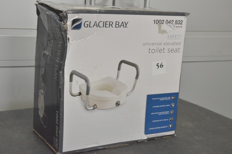 lot 56 image: Glacier Bay 1-Piece Adjustable Elevated Toilet Seat in White Color