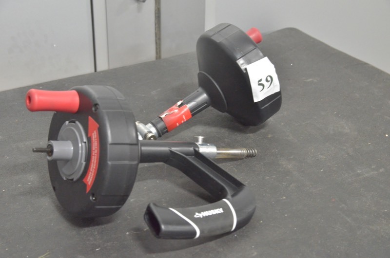 lot 59 image: Husky 14 in. x 25 ft. Power Drum Auger and Husky 14 in. x 15 ft. Drum Auger
