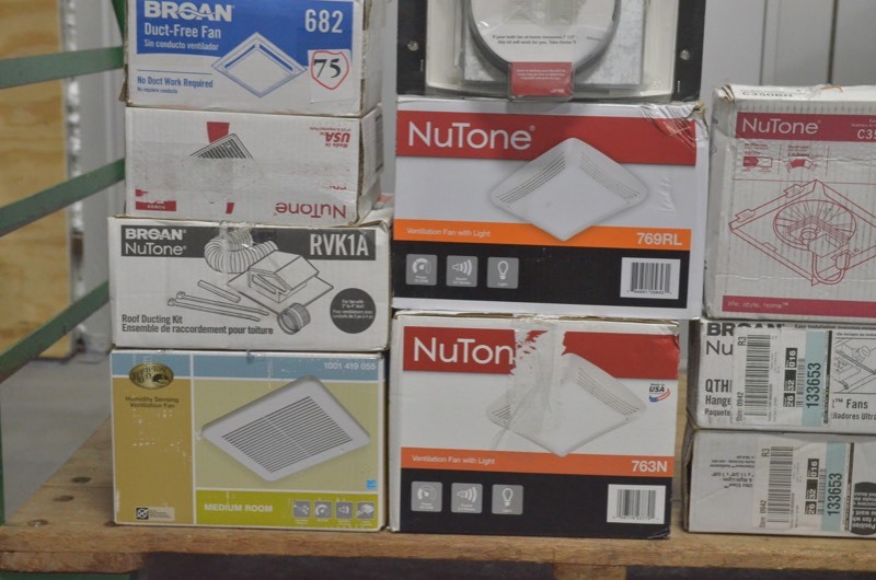 lot 75 image: Large Lot of Store-Returned Bathroom Fans - Some new, some used, some open-box. Untested.