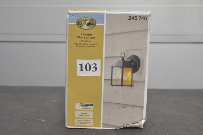 lot 103 image: Hampton Bay 1-Light Black Outdoor Wall Lantern Sconce