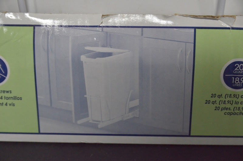 lot 118 image: Real Solutions for Real Life 17 in. H x 8 in. W x 20 in. D Steel In-Cabinet 20 Qt. Single Pull-Out Trash Can in White