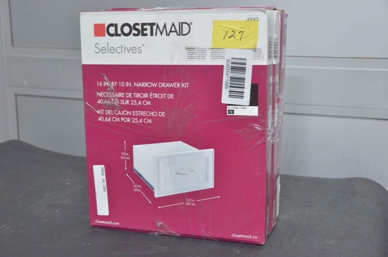 lot 127 image: Quantity 3 ClosetMaid 16 in. x 10 in. White Decorative Wood Drawer
