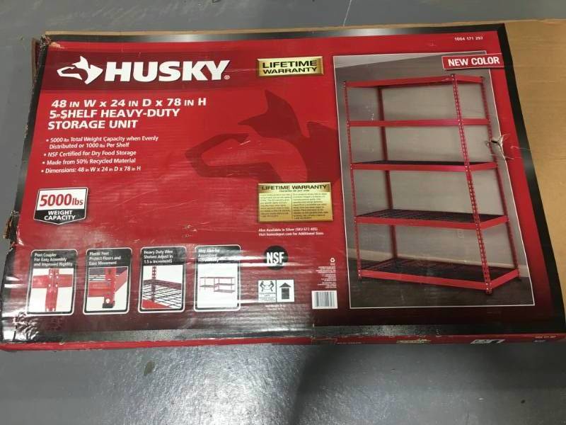 lot 133 image: Husky 78 in. H x 48 in. W x 24 in. D RedBlack Steel 5-Tier Garage Shelving Unit