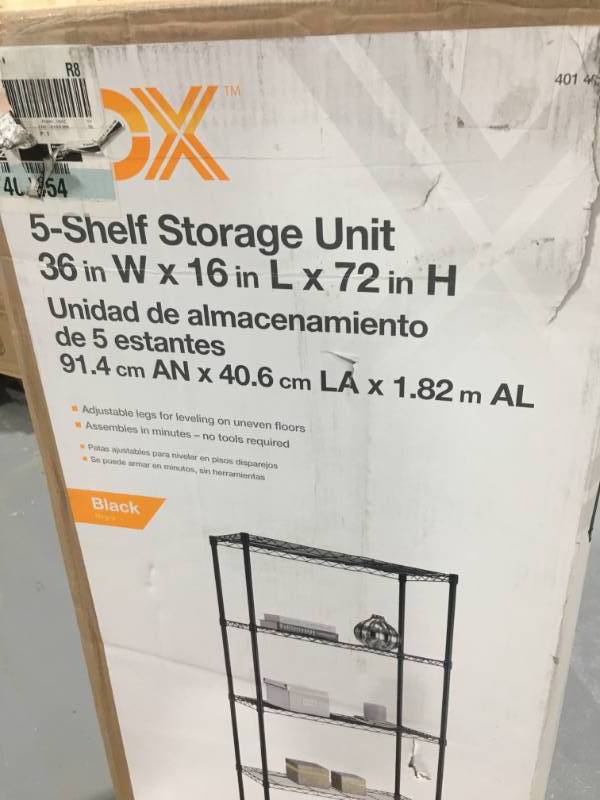 lot 135 image: HDX 72 in. H x 36 in. W x 16 in. D 5-Tier Wire Shelving Unit in Black