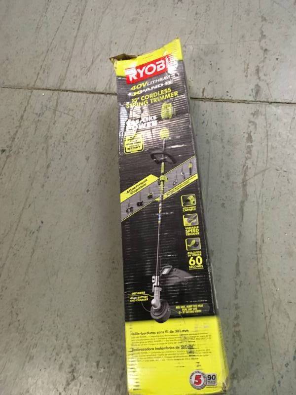 lot 2 image: Ryobi RY40250 40-Volt Lithium-Ion Cordless Attachment Capable String Trimmer in very good condition