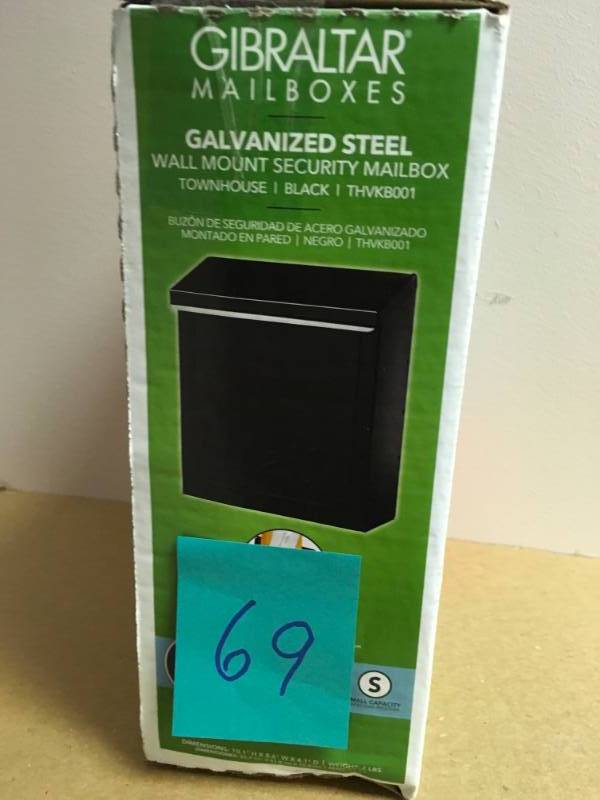lot 69 image: Gibraltar Mailboxes Townhouse Black Steel Vertical Wall-Mount Locking Mailbox in good condition