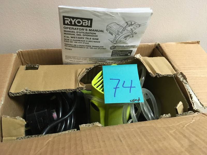 lot 74 image: RYOBI 4 in. Tile Saw USED  in good condition