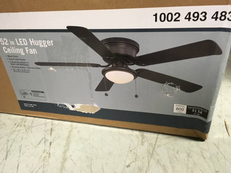 lot 94 image: Hugger 52 in. LED Indoor Black Ceiling Fan in good condition