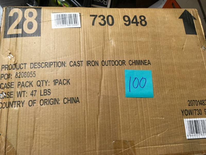 lot 100 image: Hampton Bay 55.5 in. Outdoor Chimenea not used