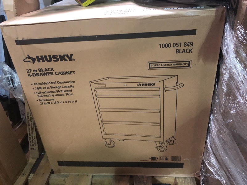 lot 109 image: Husky 27-inch 4-Drawer Tool Cabinet in Black in good conditions