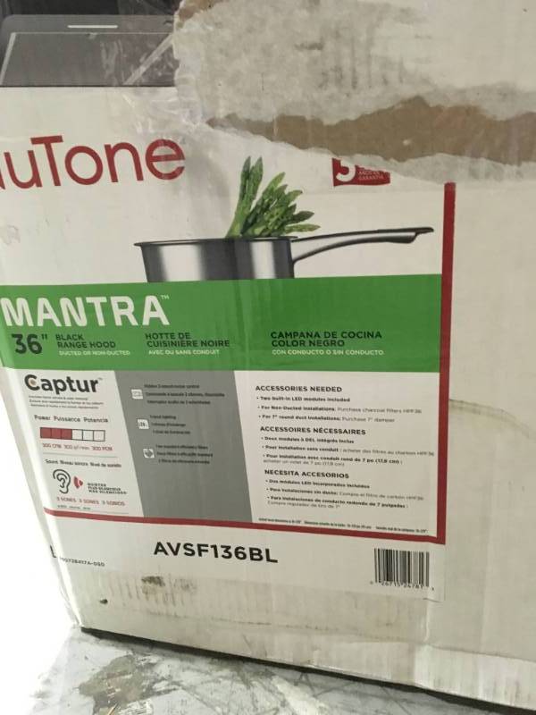 lot 3 image: NuTone Mantra 36 in. Convertible Under Cabinet Range Hood with Light in Black  in good condition