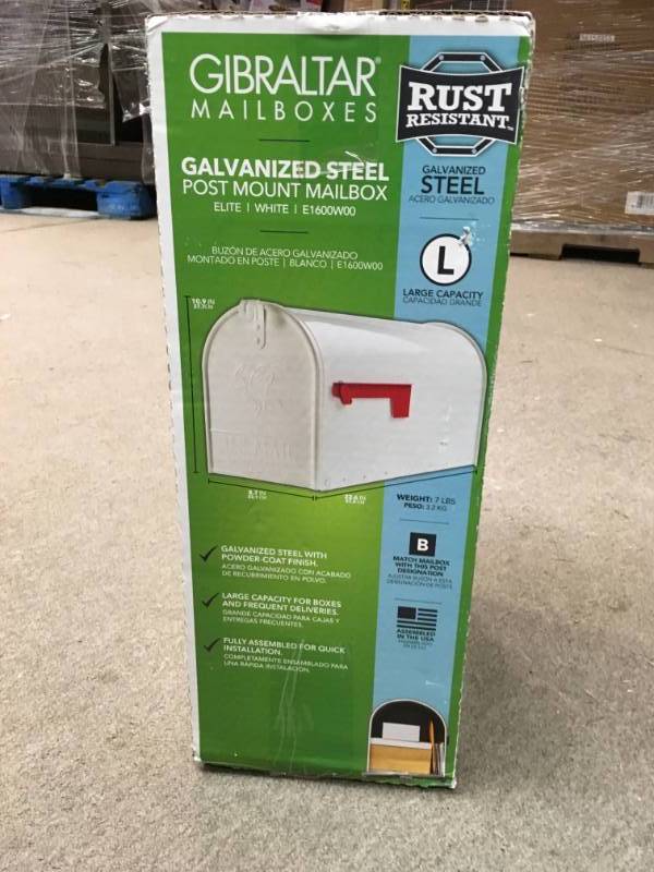 lot 22 image: Gibraltar Mailboxes Elite Large Galvanized Steel Post-Mount Mailbox in White  in good condition