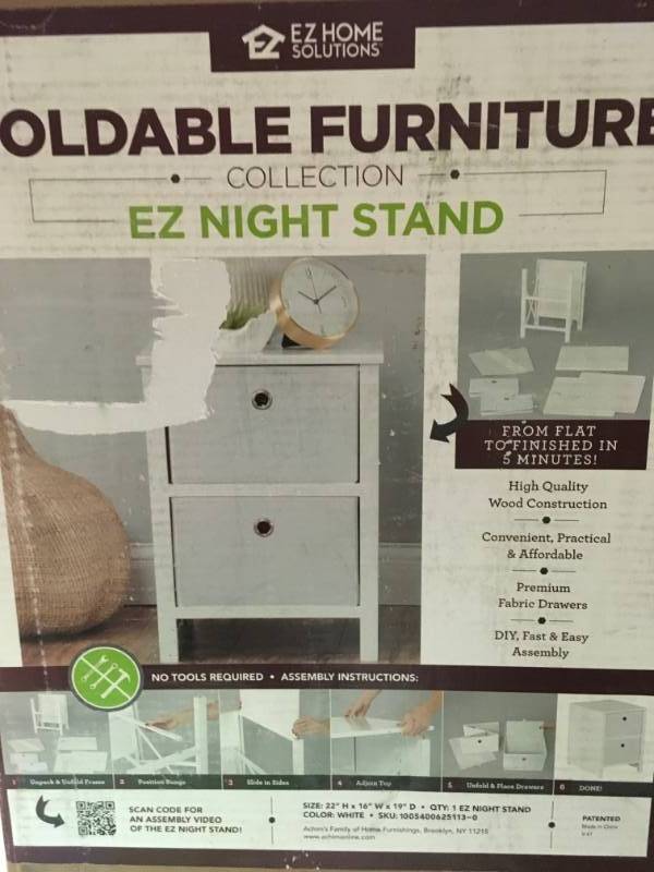 lot 25 image: EZ Home Solutions 2-Drawer White Foldable Night Stand by Achim not used