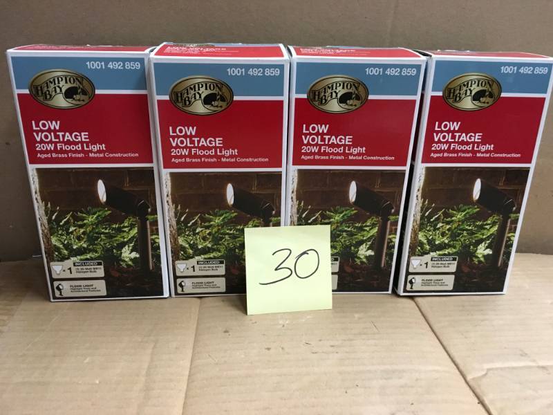 lot 30 image: Hampton Bay Low-Voltage 20-Watt Aged Brass Outdoor Halogen Landscape Flood Light not used