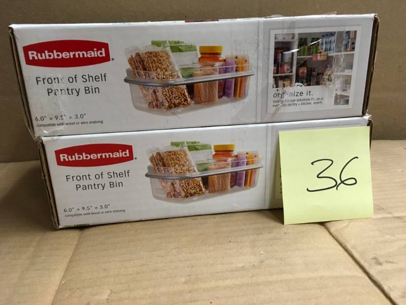 lot 36 image: RUBBERMAID FRONT OF SHELF PANTRY BIN not used