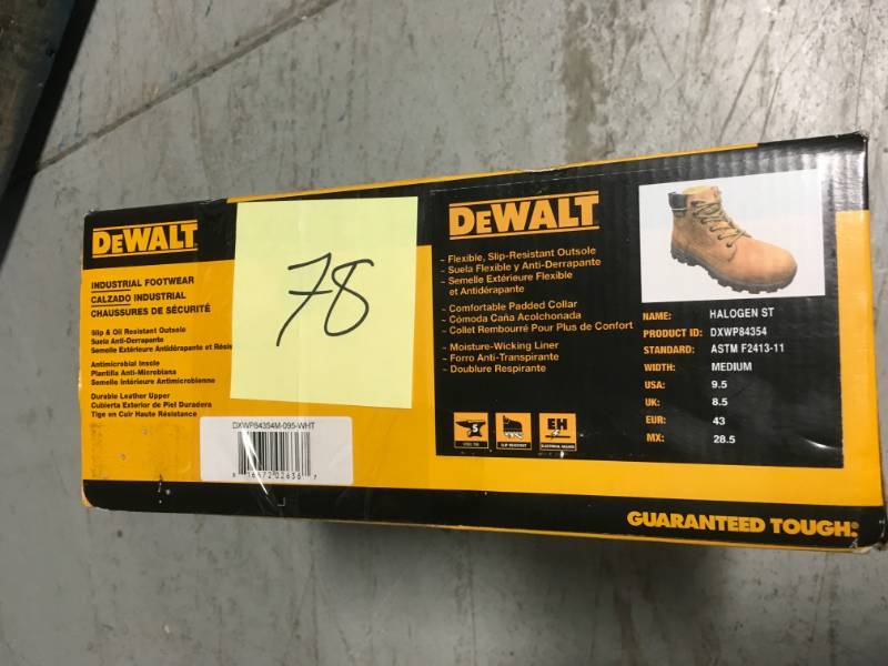 lot 78 image: DEWALT Halogen Mens Size 9.5 Wheat Nubuck Leather Steel Toe 6 in. Work Boot not used