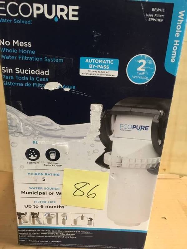 lot 86 image: EcoPure No Mess Innovative Whole Home Water Filter System in good condition