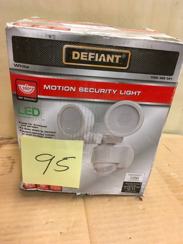 lot 95 image: Defiant 180 Degree White Motion Activated Outdoor Integrated LED Twin Head Flood Light not used