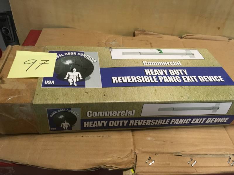 lot 97 image: Global Door Controls Fire Rated Touch Bar 36 in. Aluminum Exit Device TH1100EDTB in good condition