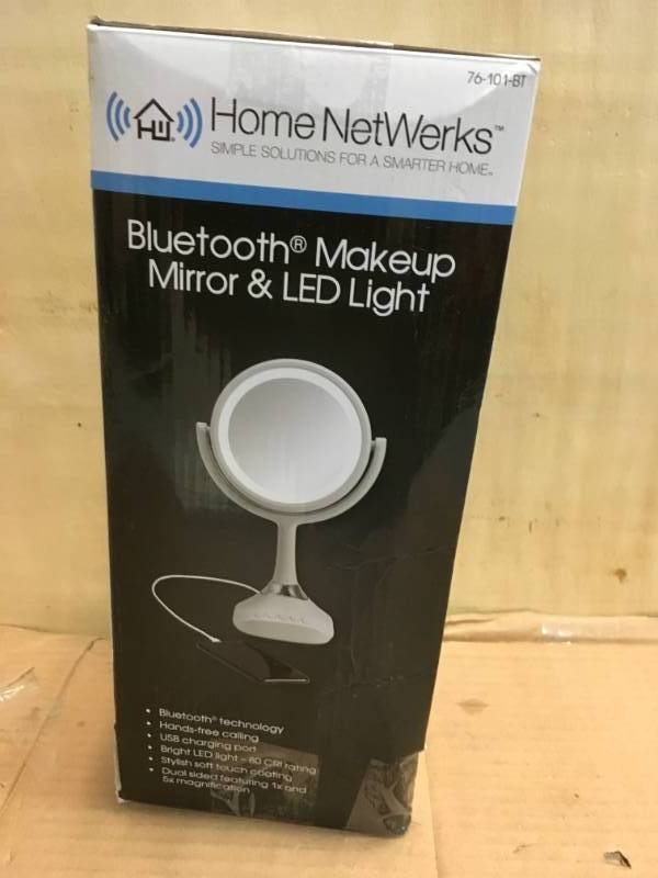 lot 99 image: Home Netwerks 6.25 in. x 12.5 in. Bi-view Bluetooth LED Handheld Makeup Mirror in Gray in good condition