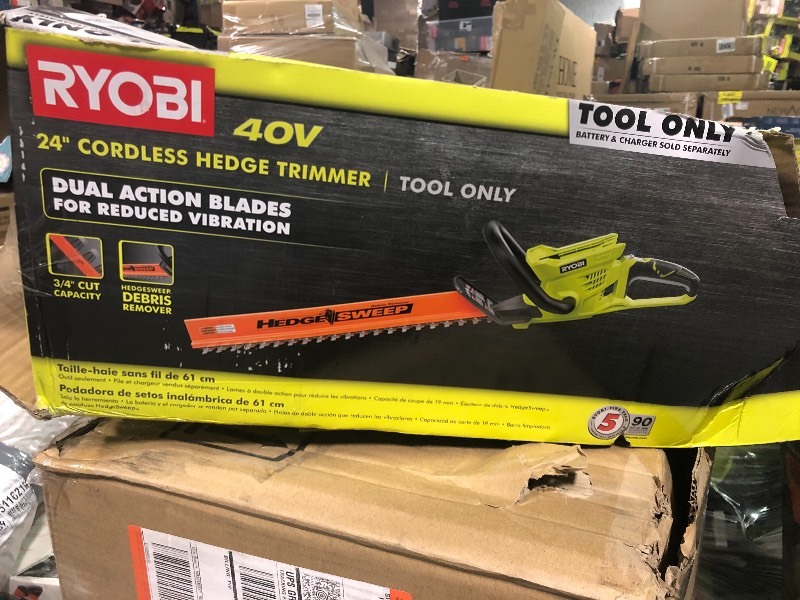 lot 112 image: RYOBI 24 in. 40-Volt Lithium-Ion Cordless Hedge Trimmer - Battery and Charger Not Included not used