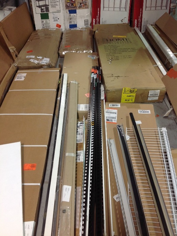 lot 113 image: Large lot of assorted Shelving and Racks units, Shelving parts, Closetmaid items, and more review pictures items have not been inspected this are customer returns and overstock pieces