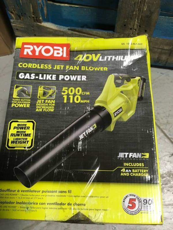 110 MPH 500 CFM 40-Volt Lithium-Ion Cordless Variable-Speed Jet Fan Leaf Blower, 4.0 Ah Battery and Charger Included in good condition