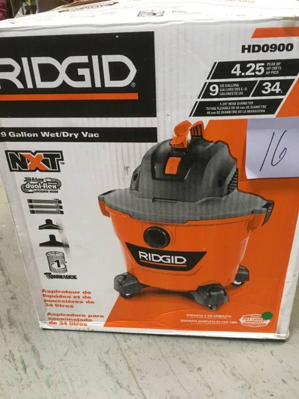 RIDGID 9 Gal. 4.25-Peak HP WetDry Vac USED  in good condition